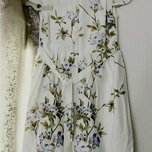 Floral White Dress with Green and Blue Accents